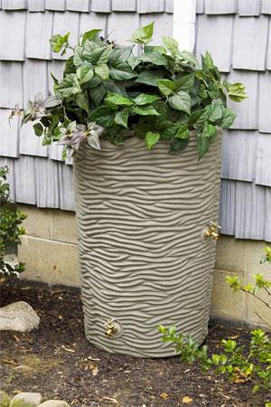 Palm Decorative Rain Barrel in Sandstone