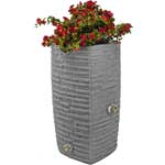 Grey Square Granite Stone Rain Barrel with Dual Spigots and Planter